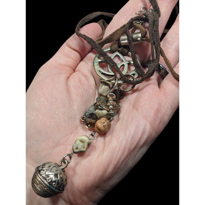 Bohemian Suede Mixed Media Charm Pendant Necklace