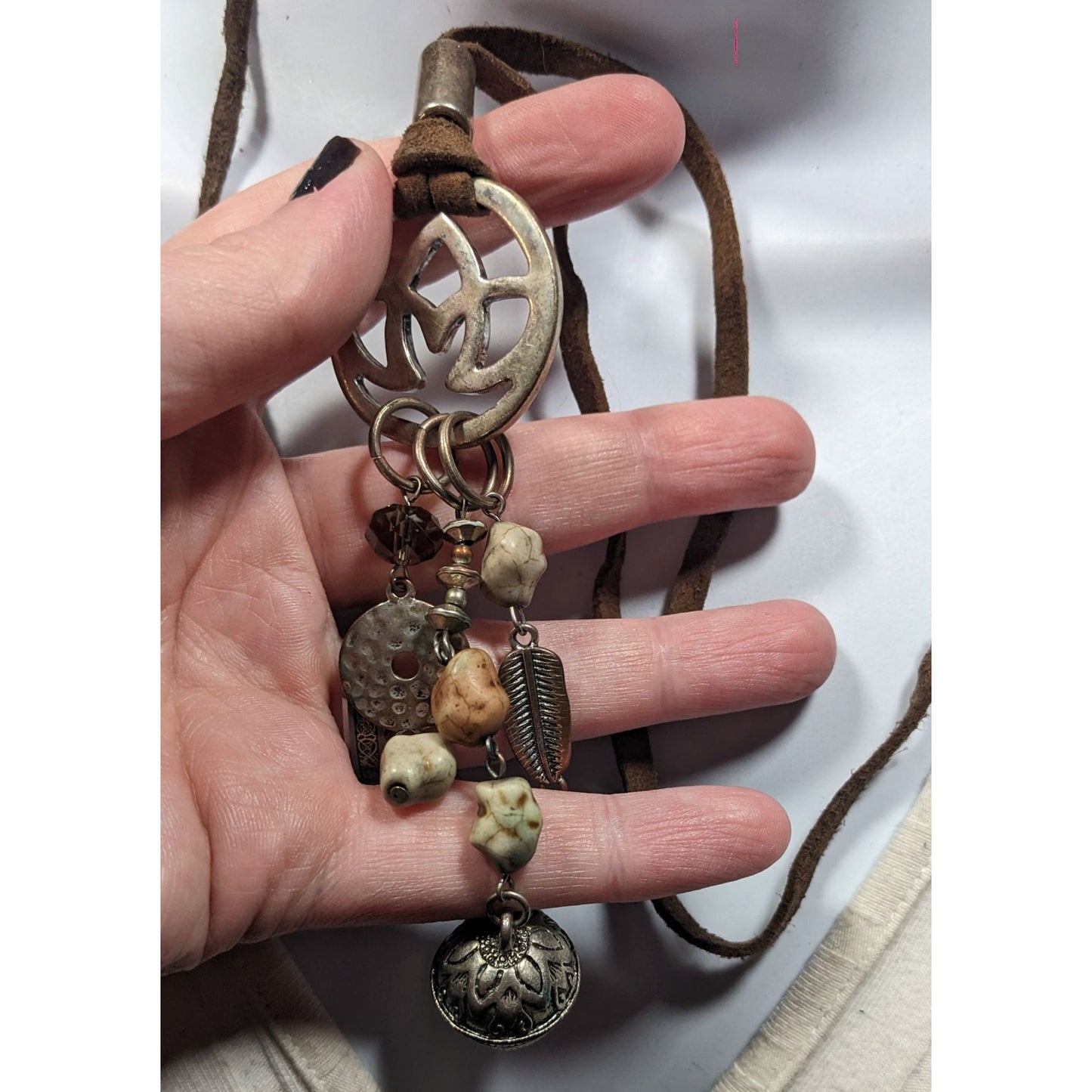 Bohemian Suede Mixed Media Charm Pendant Necklace
