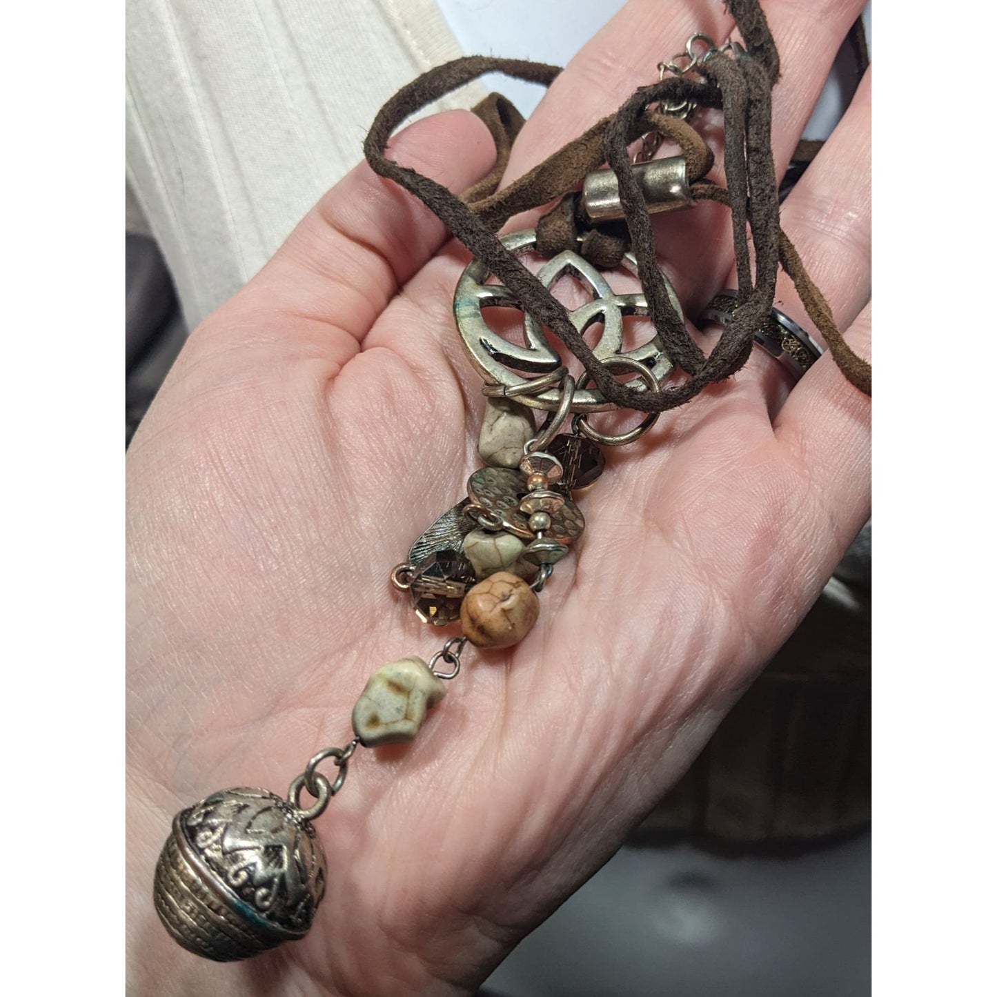 Bohemian Suede Mixed Media Charm Pendant Necklace