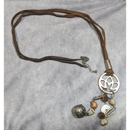 Bohemian Suede Mixed Media Charm Pendant Necklace