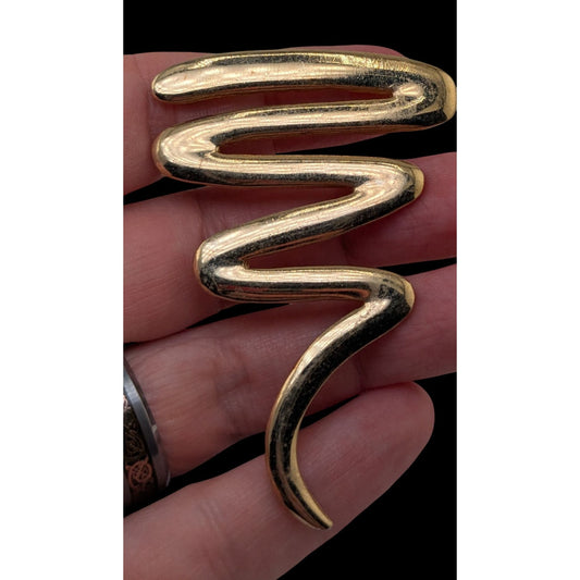 Vintage Modernist Sculptural Gold Tone Abstract Squiggle Brooch 2 3/4 Inch
