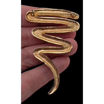 Vintage Modernist Sculptural Gold Tone Abstract Squiggle Brooch 2 3/4 Inch