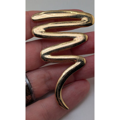 Vintage Modernist Sculptural Gold Tone Abstract Squiggle Brooch 2 3/4 Inch