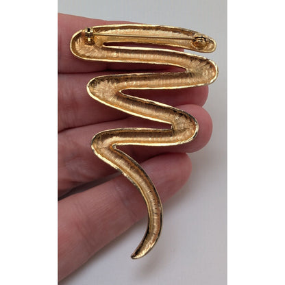 Vintage Modernist Sculptural Gold Tone Abstract Squiggle Brooch 2 3/4 Inch
