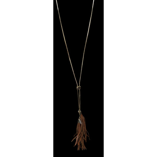 Boho Western Tassel Lariat Necklace White House Black Market Gold Tone
