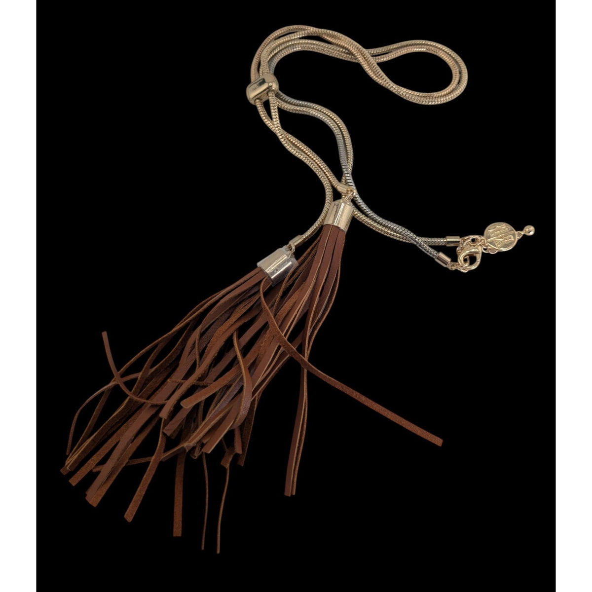 Boho Western Tassel Lariat Necklace White House Black Market Gold Tone