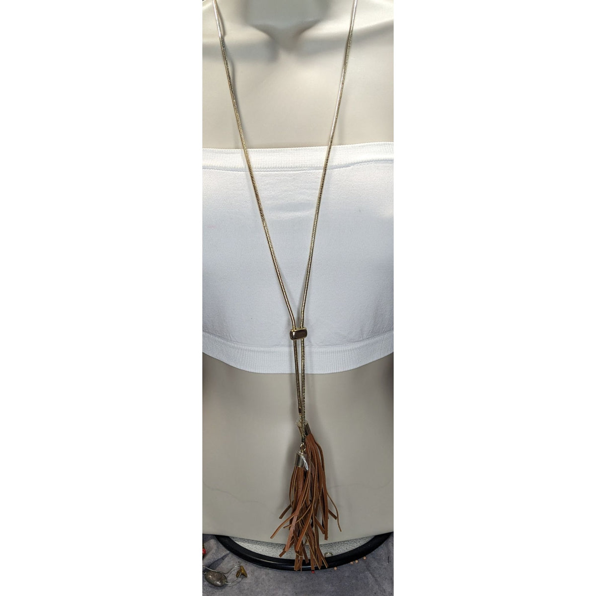 Boho Western Tassel Lariat Necklace White House Black Market Gold Tone