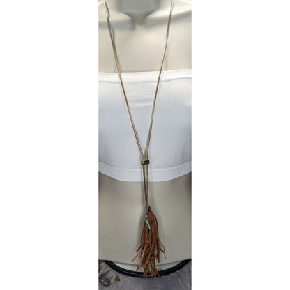 Boho Western Tassel Lariat Necklace White House Black Market Gold Tone