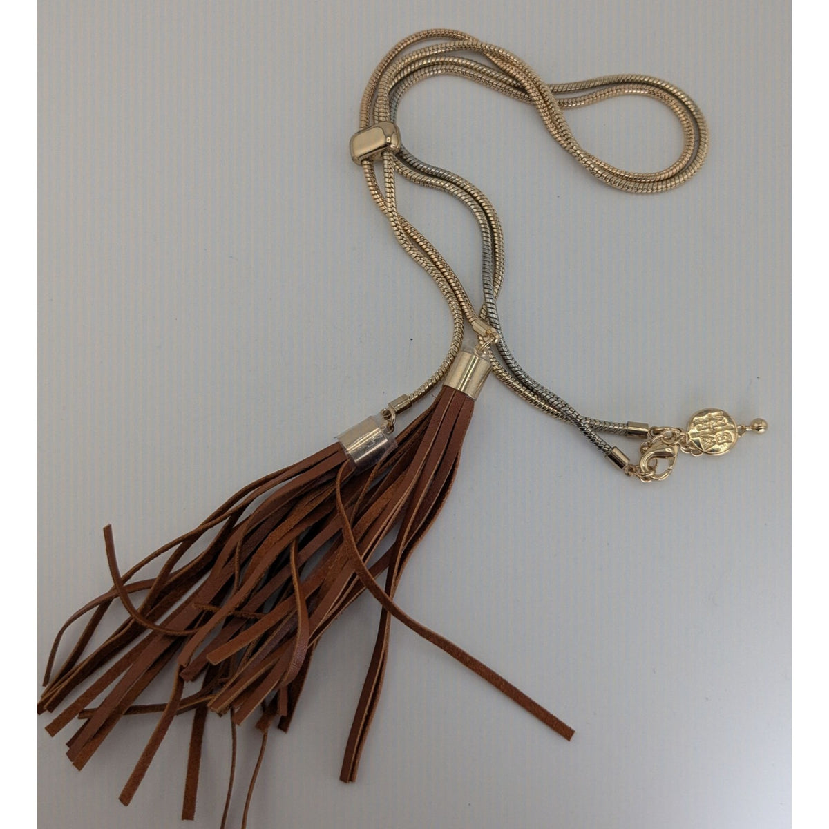 Boho Western Tassel Lariat Necklace White House Black Market Gold Tone