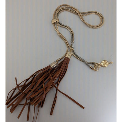 Boho Western Tassel Lariat Necklace White House Black Market Gold Tone