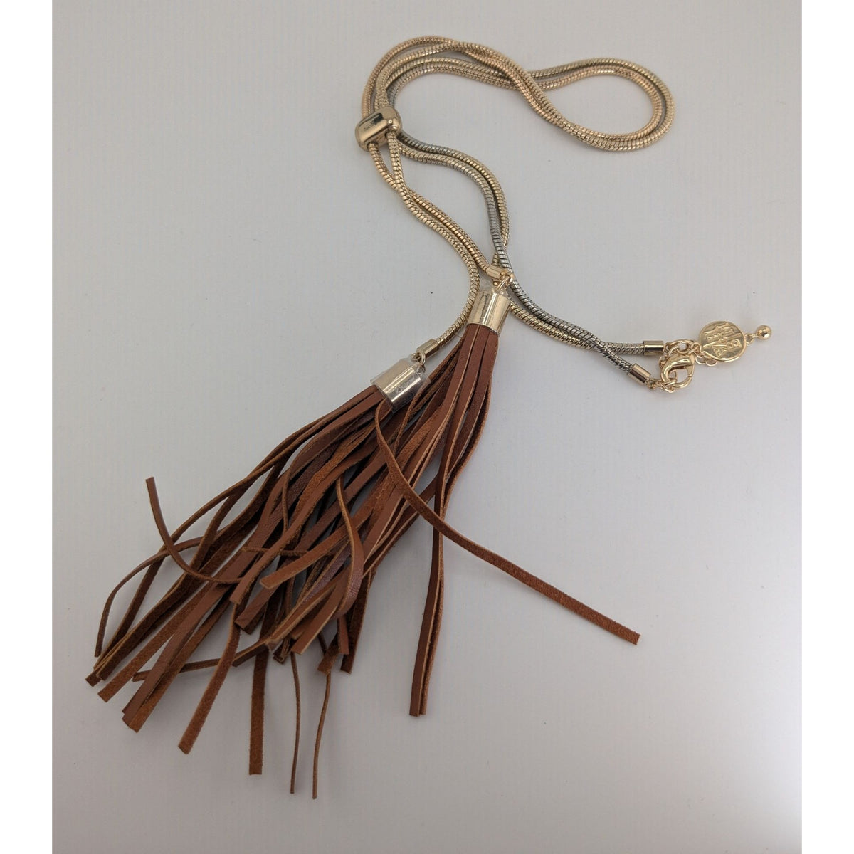 Boho Western Tassel Lariat Necklace White House Black Market Gold Tone