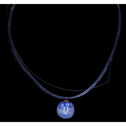 Handmade Fused Glass Pendant Necklace Blue Art Glass Multi Strand Wire Choker