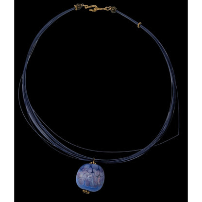 Handmade Fused Glass Pendant Necklace Blue Art Glass Multi Strand Wire Choker
