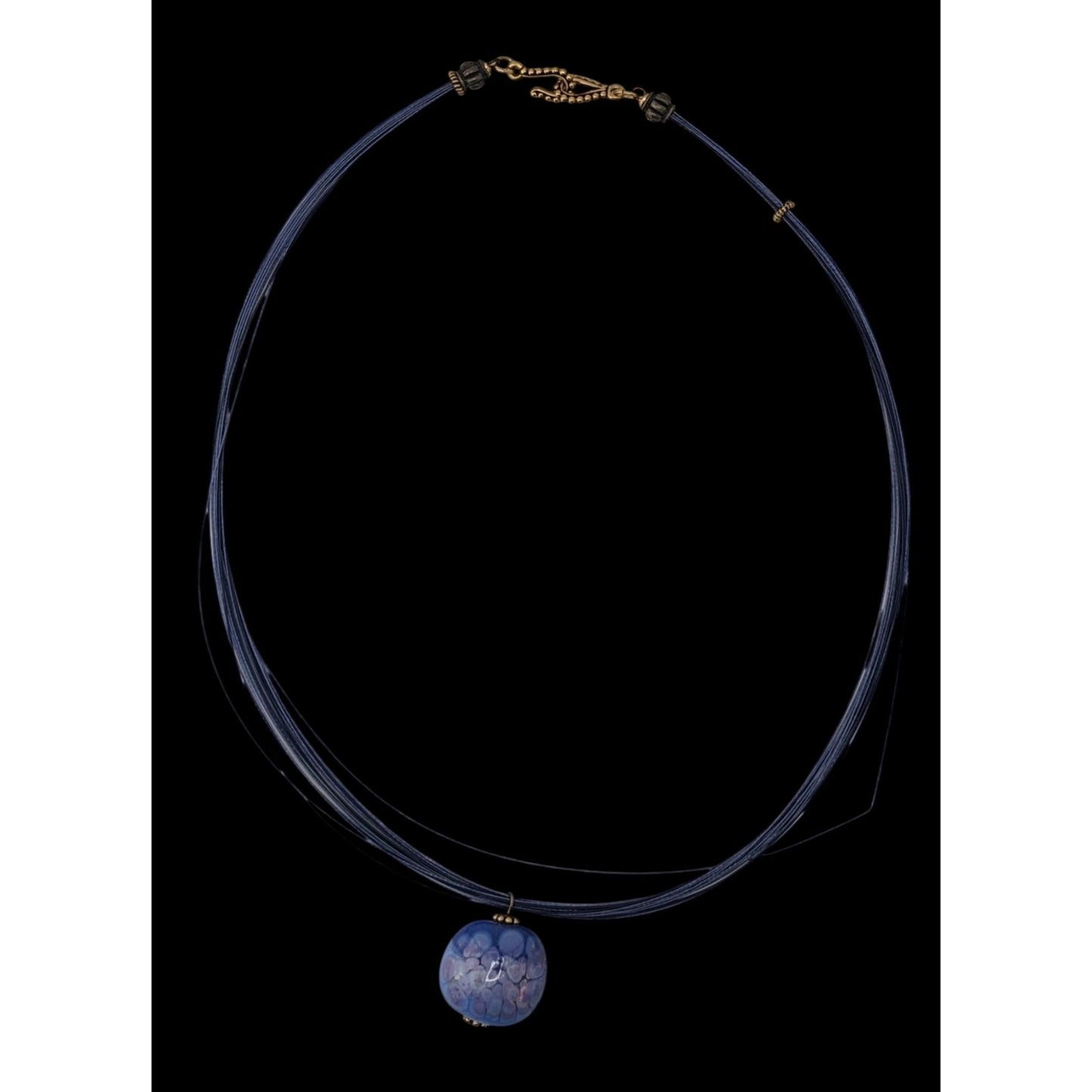 Handmade Fused Glass Pendant Necklace Blue Art Glass Multi Strand Wire Choker
