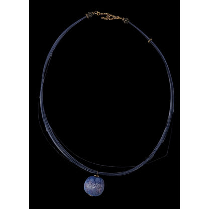 Handmade Fused Glass Pendant Necklace Blue Art Glass Multi Strand Wire Choker
