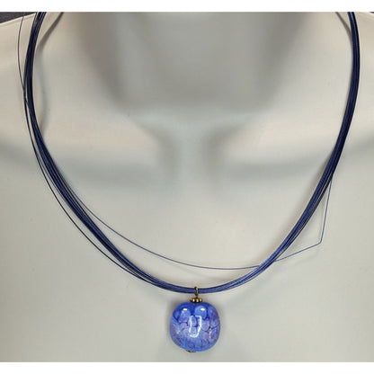 Handmade Fused Glass Pendant Necklace Blue Art Glass Multi Strand Wire Choker