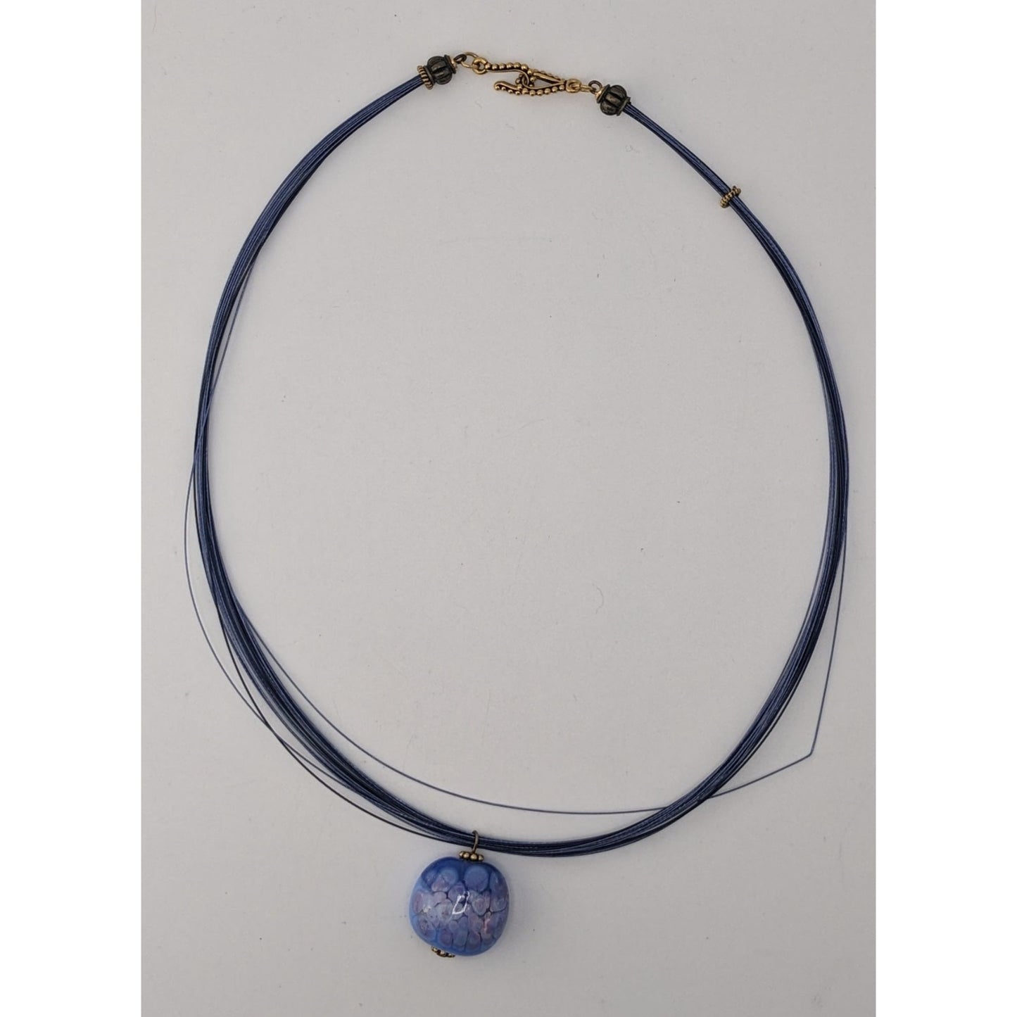 Handmade Fused Glass Pendant Necklace Blue Art Glass Multi Strand Wire Choker