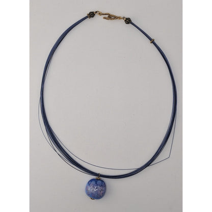 Handmade Fused Glass Pendant Necklace Blue Art Glass Multi Strand Wire Choker