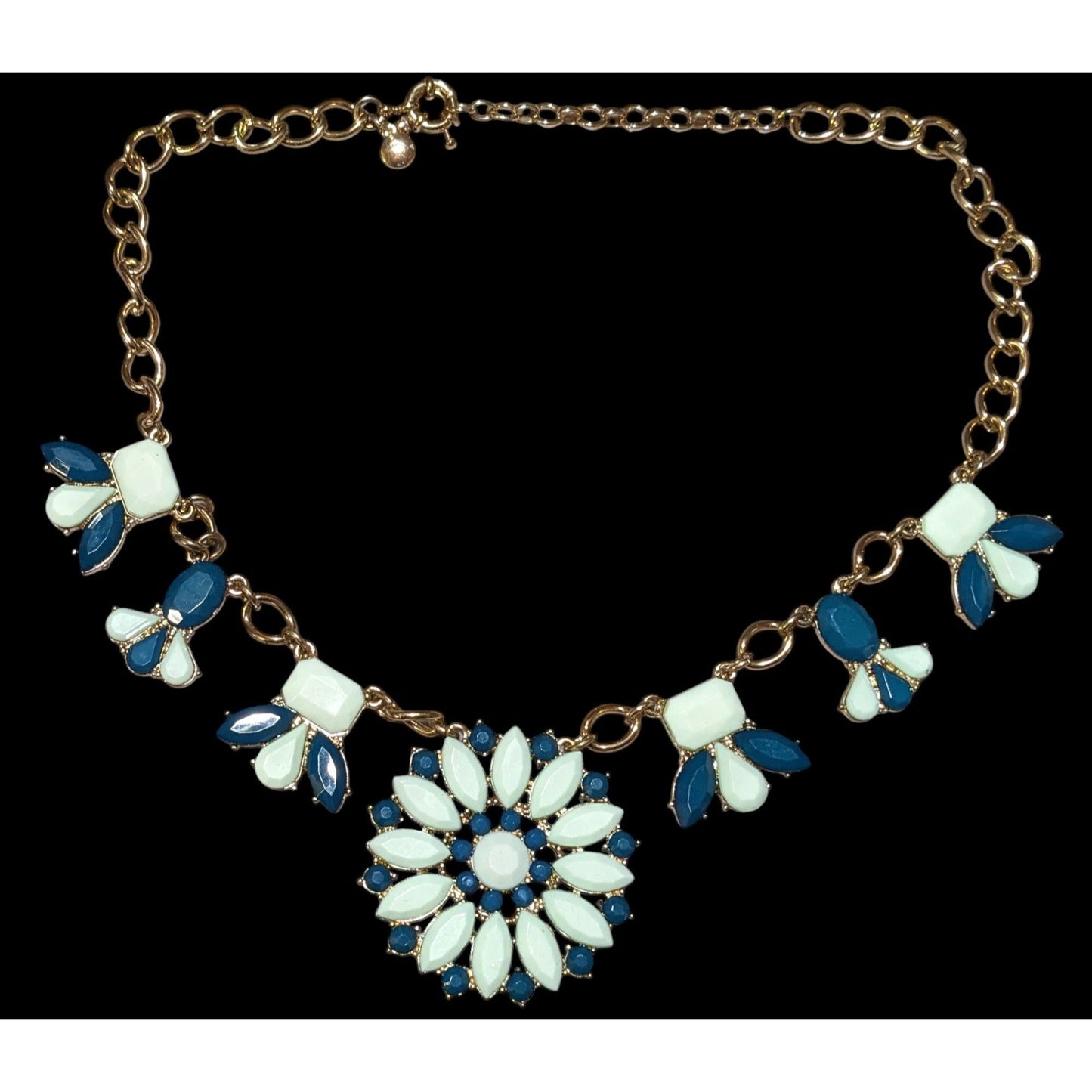 Preppy JCrew Blue Flower Statement Necklace