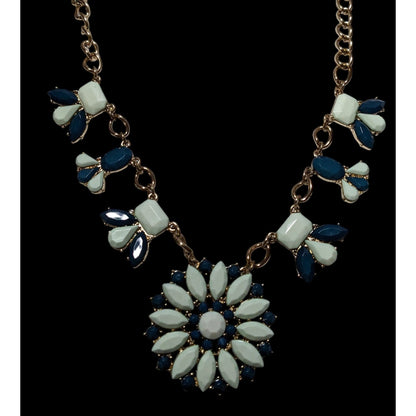 Preppy JCrew Blue Flower Statement Necklace