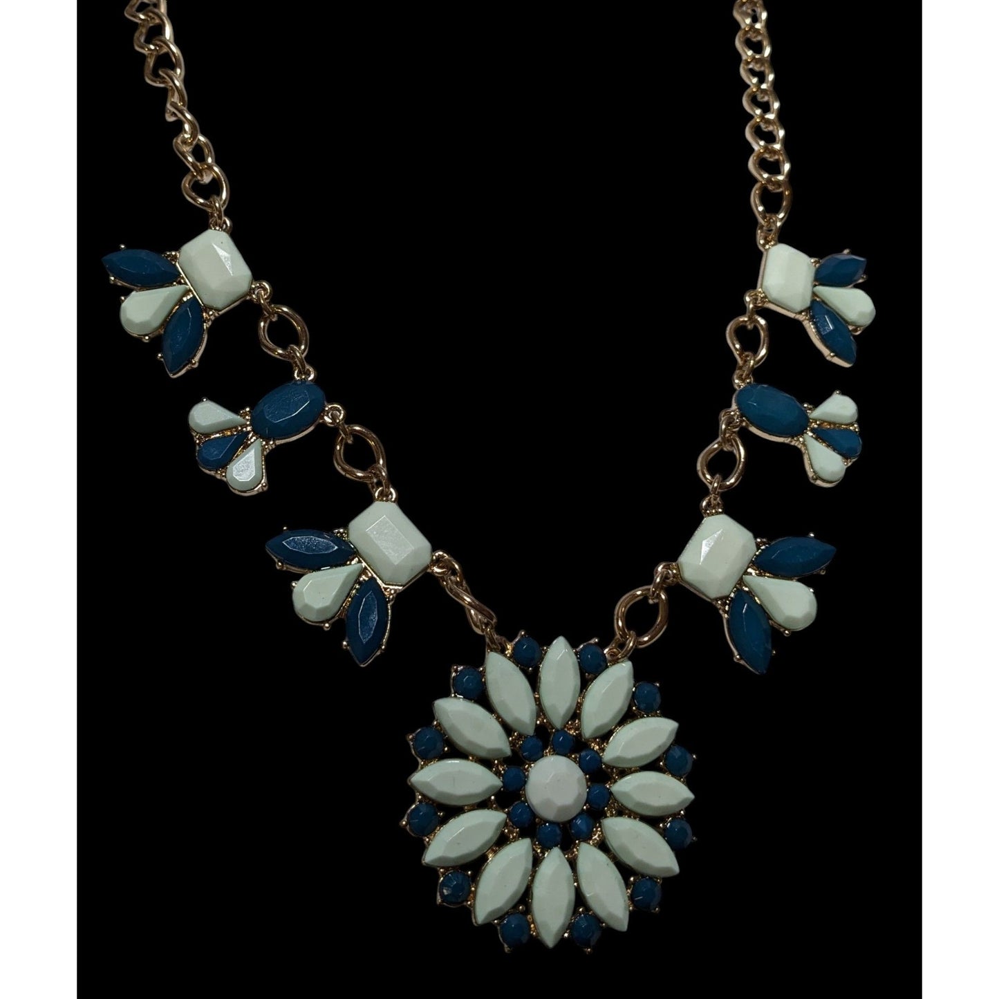 Preppy JCrew Blue Flower Statement Necklace