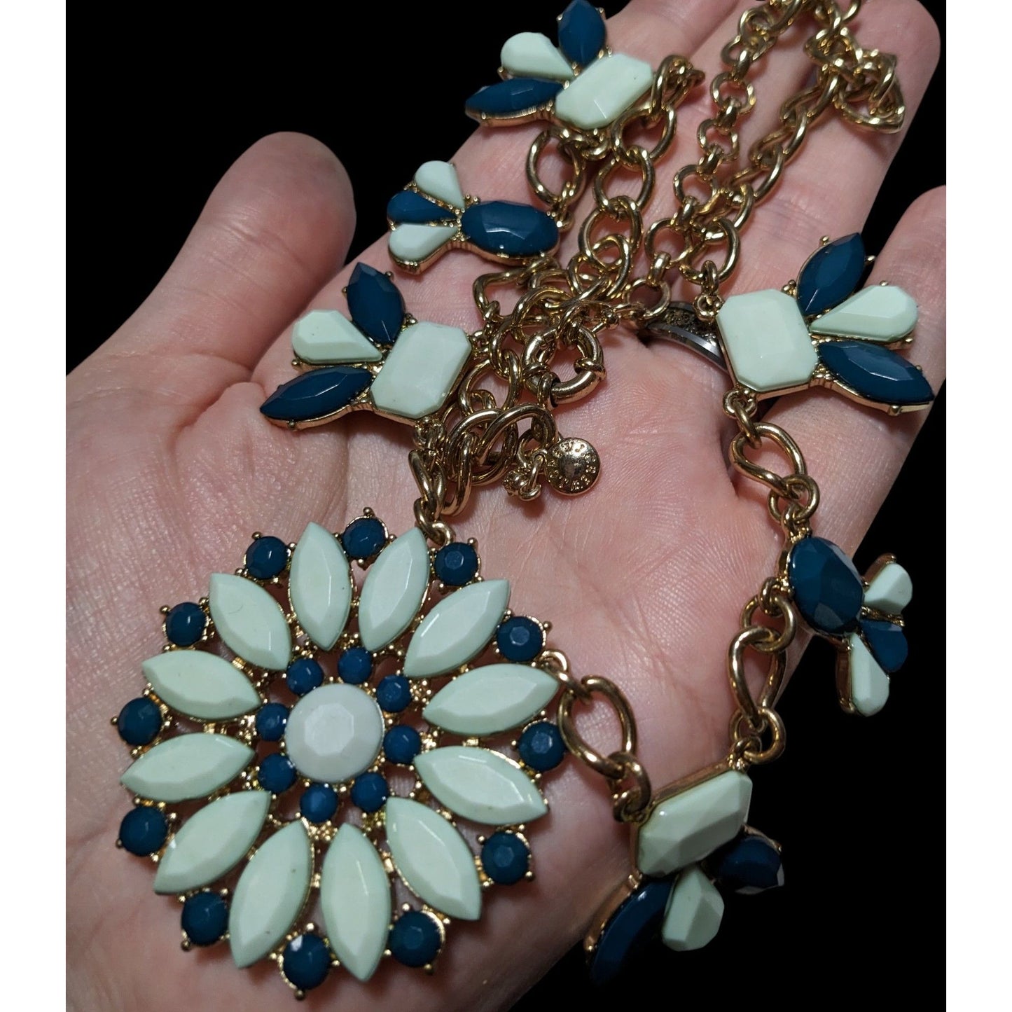 Preppy JCrew Blue Flower Statement Necklace