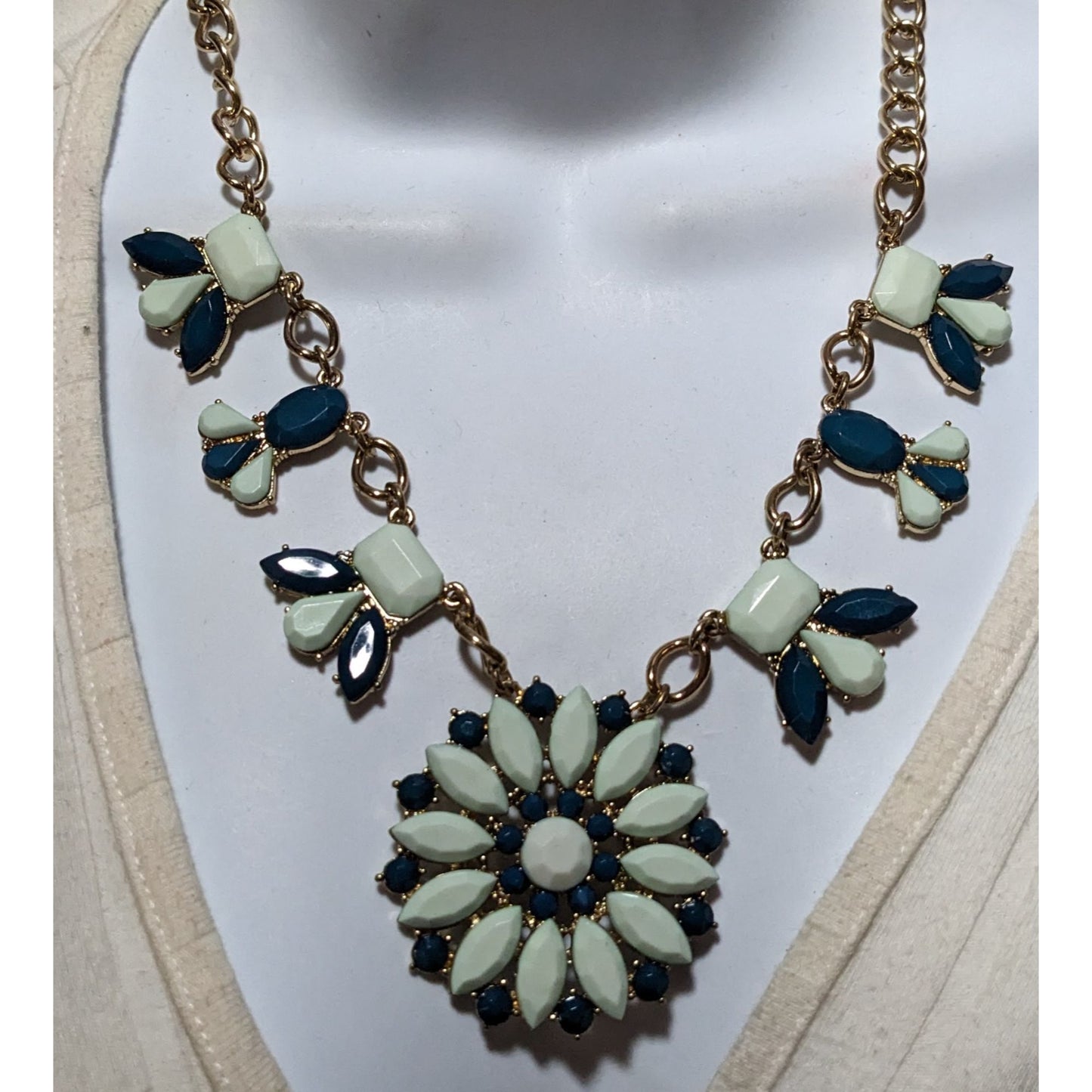 Preppy JCrew Blue Flower Statement Necklace