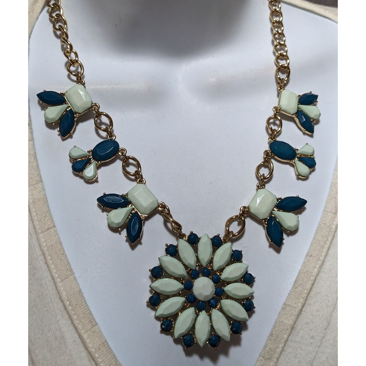 Preppy JCrew Blue Flower Statement Necklace