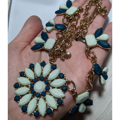 Preppy JCrew Blue Flower Statement Necklace