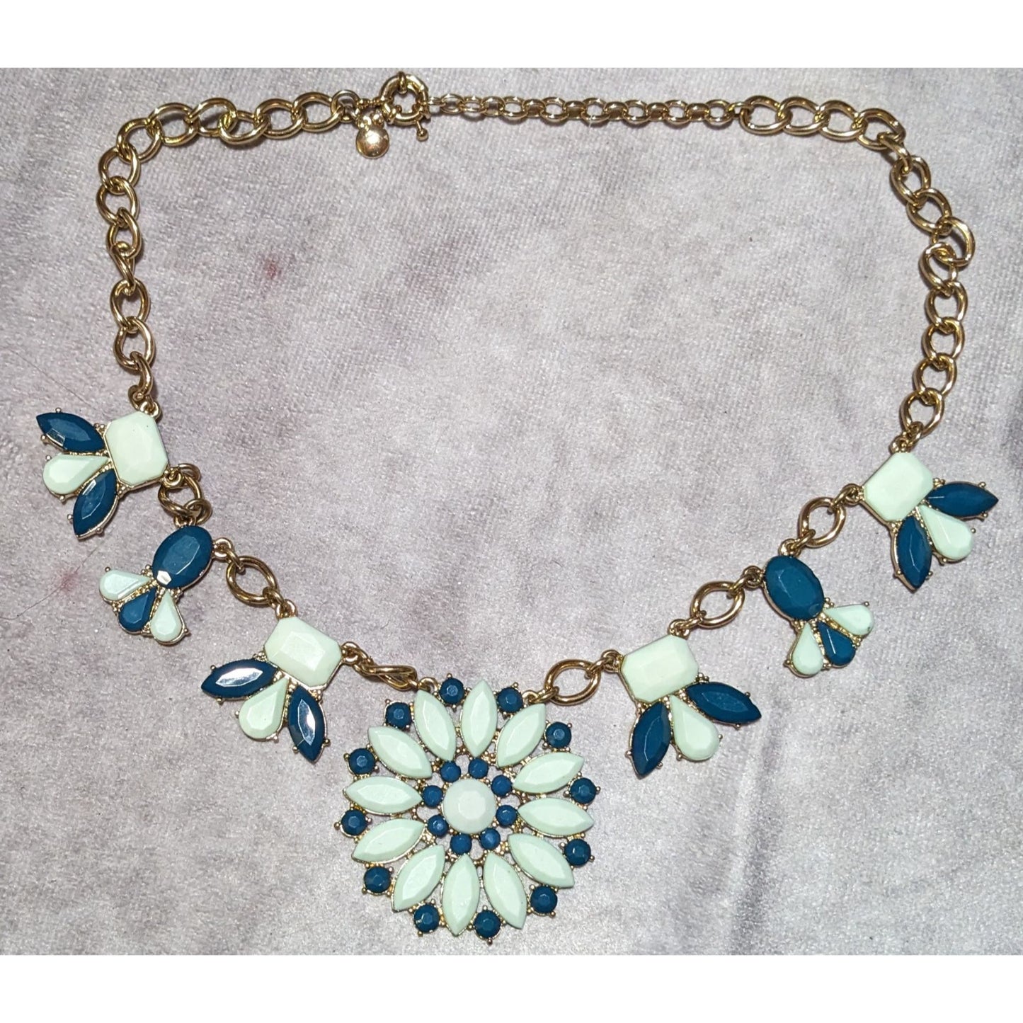 Preppy JCrew Blue Flower Statement Necklace