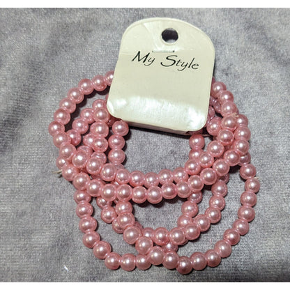 My Style Pink Coquette Beaded Faux Pearl Bracelet Set