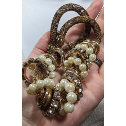 Vintage 80s Glam Faux Pearl And Rhinestone Ring Statement Necklace