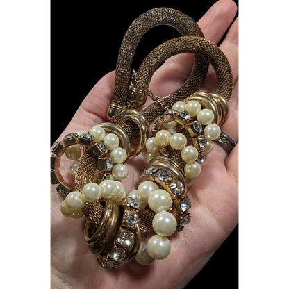 Vintage 80s Glam Faux Pearl And Rhinestone Ring Statement Necklace