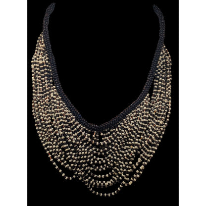 Vintage Multilayer Brown And Cream Glass Beaded Bib Necklace
