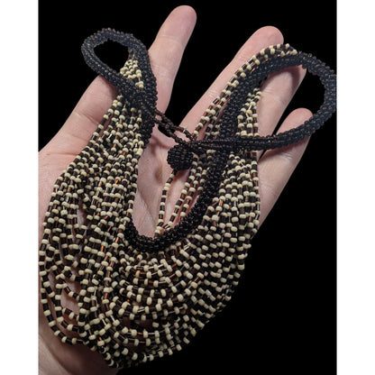 Vintage Multilayer Brown And Cream Glass Beaded Bib Necklace