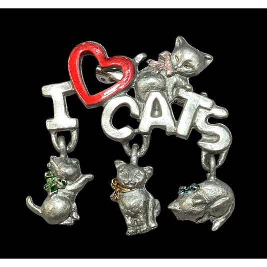 Vintage 90s Spoontiques I Love Cats Brooch