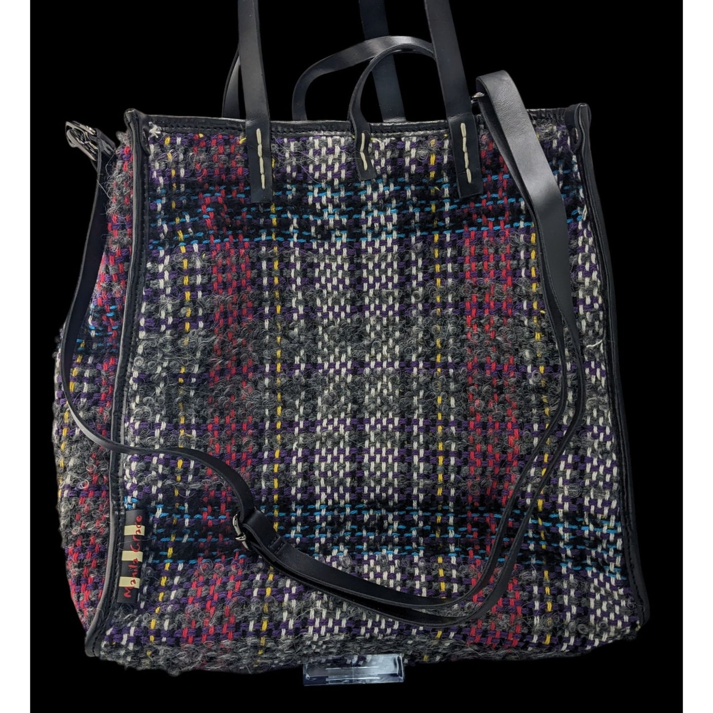 Manila Grace Multicolored Tweed Tote With Leather Straps & Adjustable Shoulder Strap