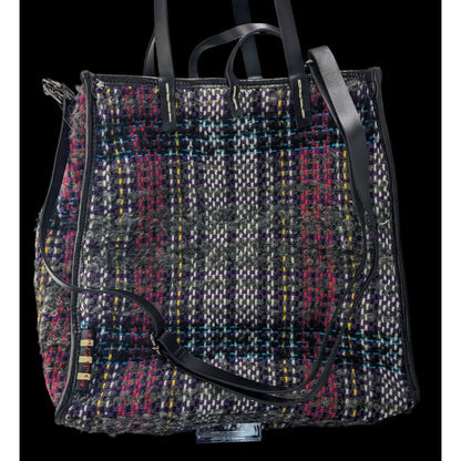 Manila Grace Multicolored Tweed Tote With Leather Straps & Adjustable Shoulder Strap