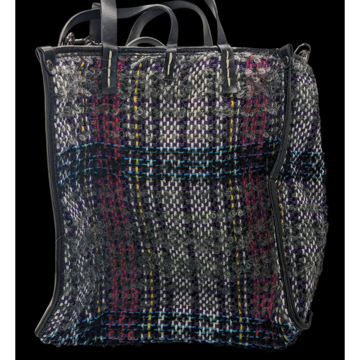 Manila Grace Multicolored Tweed Tote With Leather Straps & Adjustable Shoulder Strap