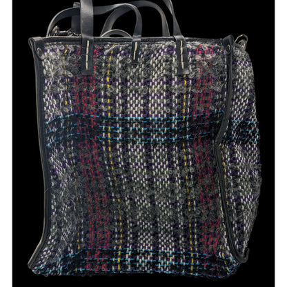 Manila Grace Multicolored Tweed Tote With Leather Straps & Adjustable Shoulder Strap
