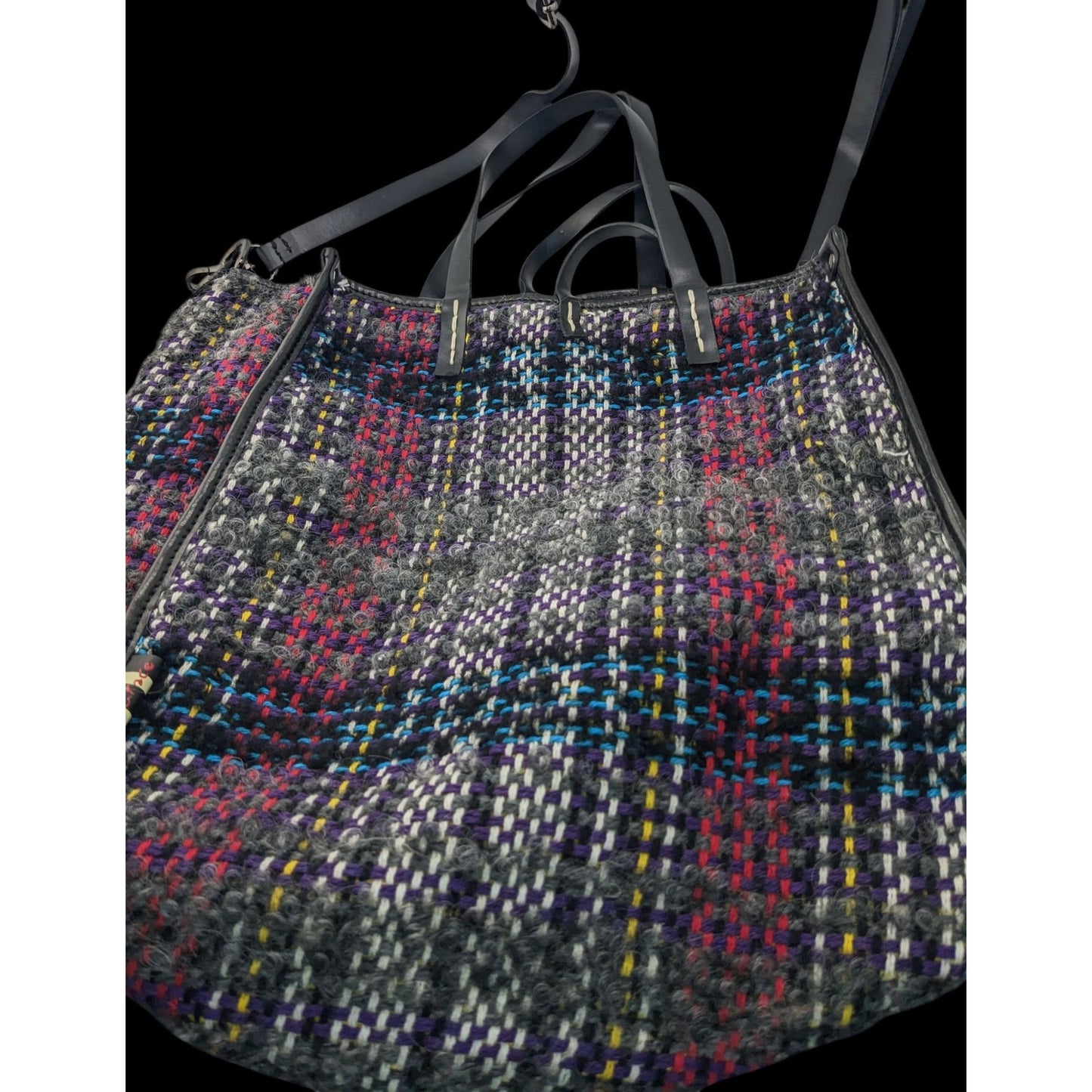 Manila Grace Multicolored Tweed Tote With Leather Straps & Adjustable Shoulder Strap