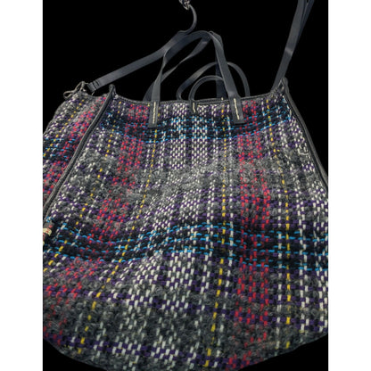 Manila Grace Multicolored Tweed Tote With Leather Straps & Adjustable Shoulder Strap