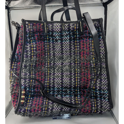 Manila Grace Multicolored Tweed Tote With Leather Straps & Adjustable Shoulder Strap