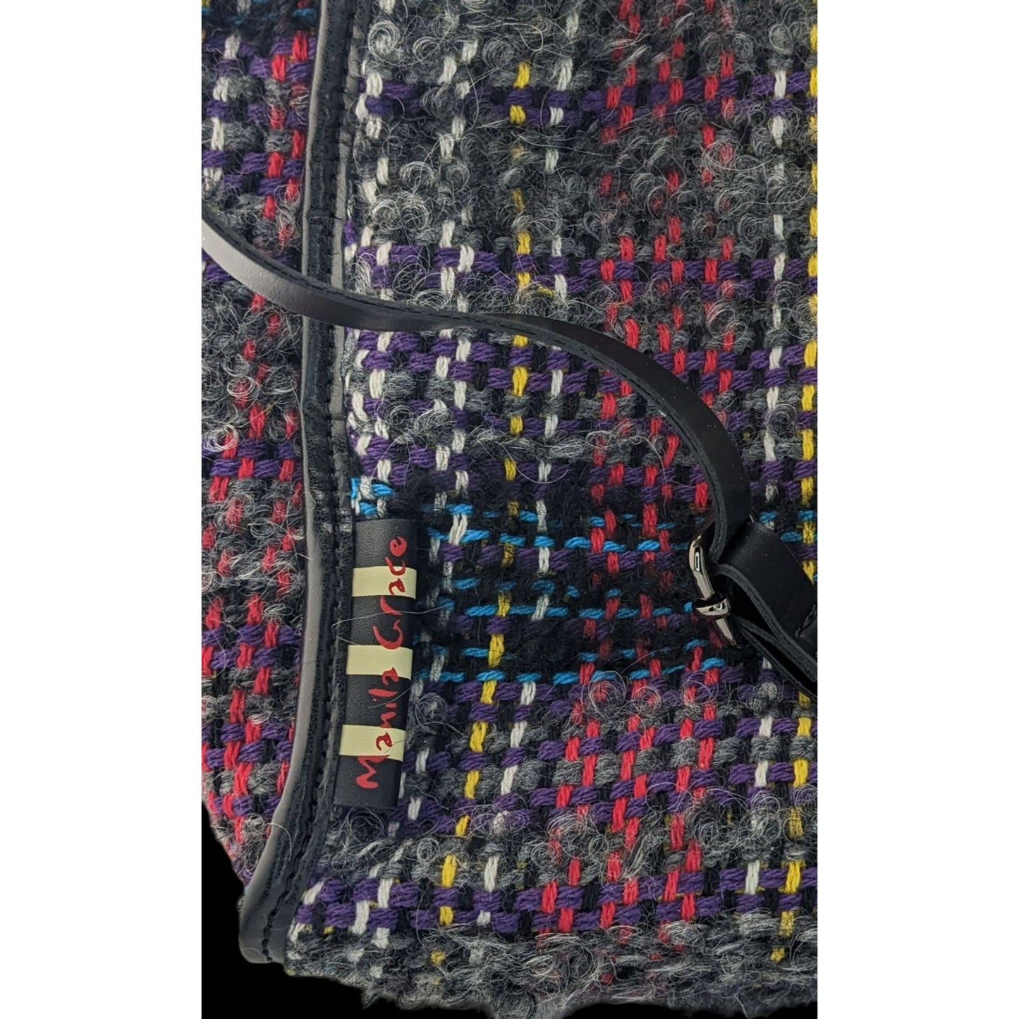 Manila Grace Multicolored Tweed Tote With Leather Straps & Adjustable Shoulder Strap