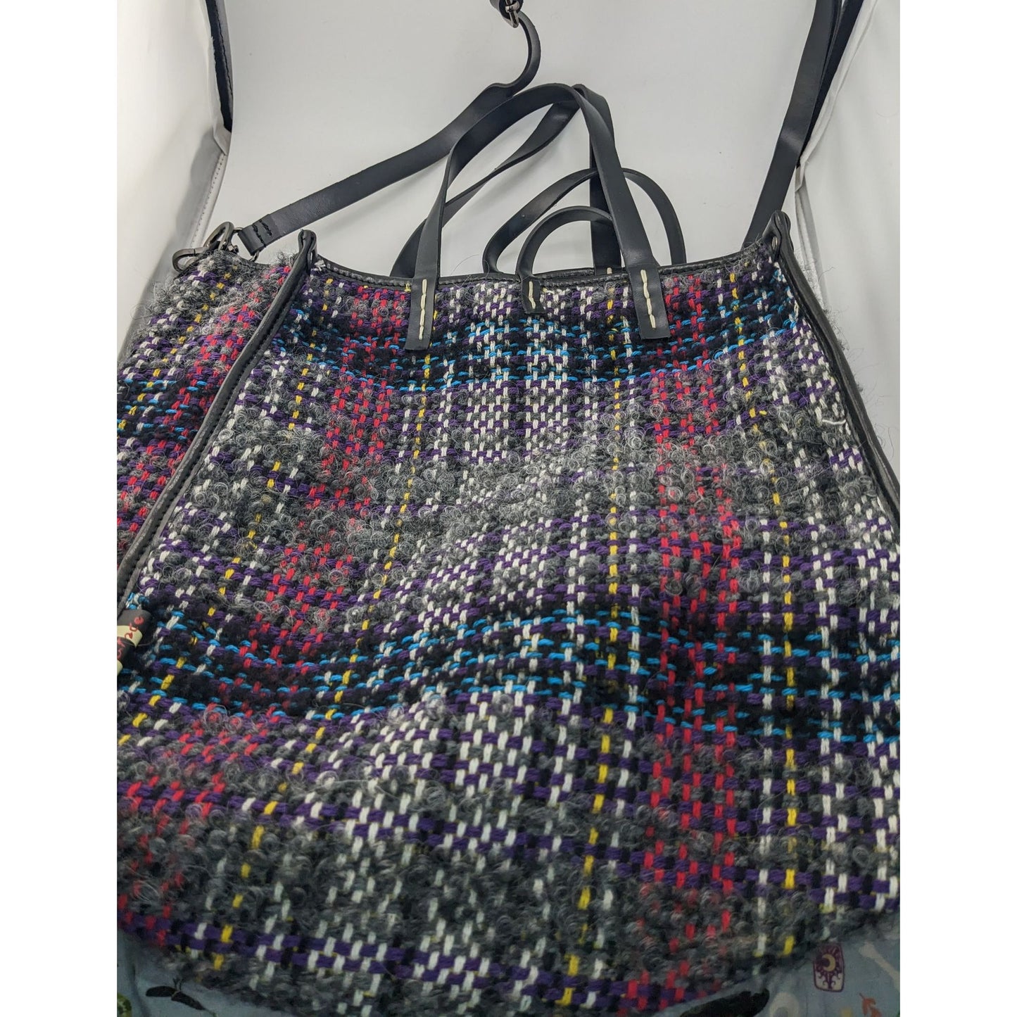 Manila Grace Multicolored Tweed Tote With Leather Straps & Adjustable Shoulder Strap
