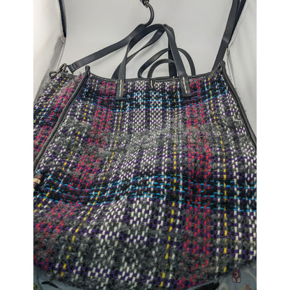 Manila Grace Multicolored Tweed Tote With Leather Straps & Adjustable Shoulder Strap
