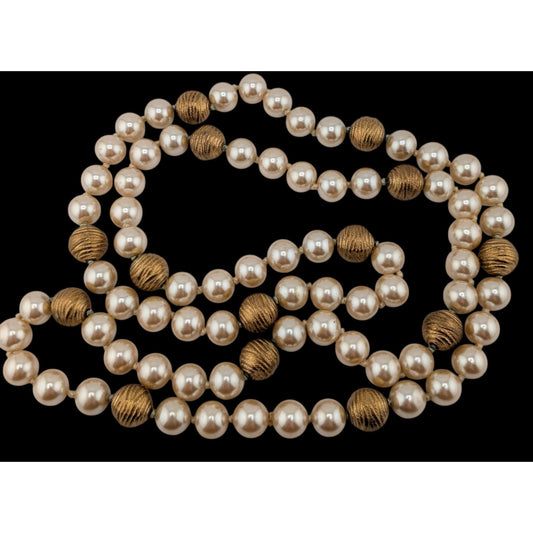 Vintage Glam Glass Pearl Necklace With Gold-Tone Accents