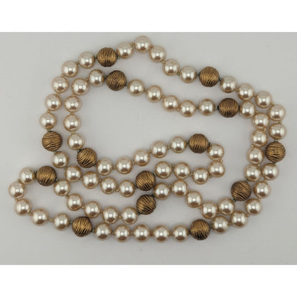 Vintage Glam Glass Pearl Necklace With Gold-Tone Accents
