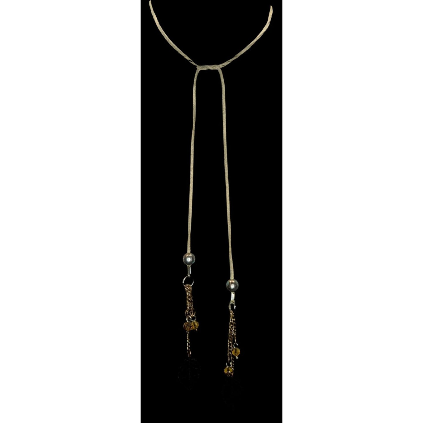 Boho Fairycore Handmade Suede Leaf Lariat Necklace with Crystal Bead Tassels