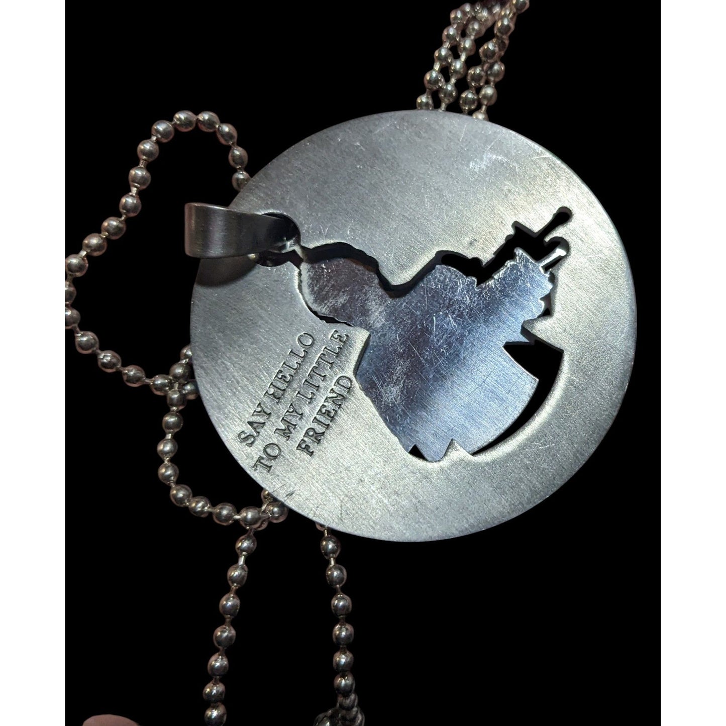 Scarface Silver Tone Cutout Pendant Necklace